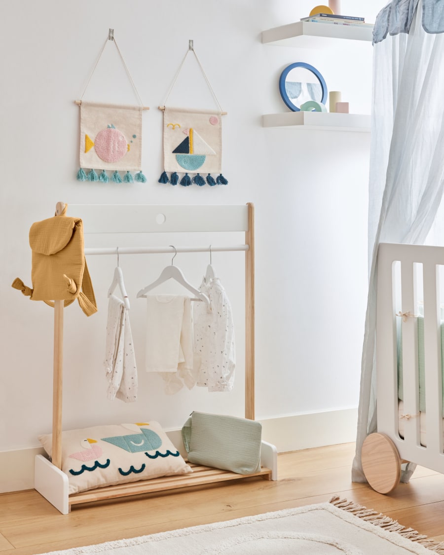 Adelaine hanger in solid natural pine and white MDF 100 x 40 cm FSC MIX Credit