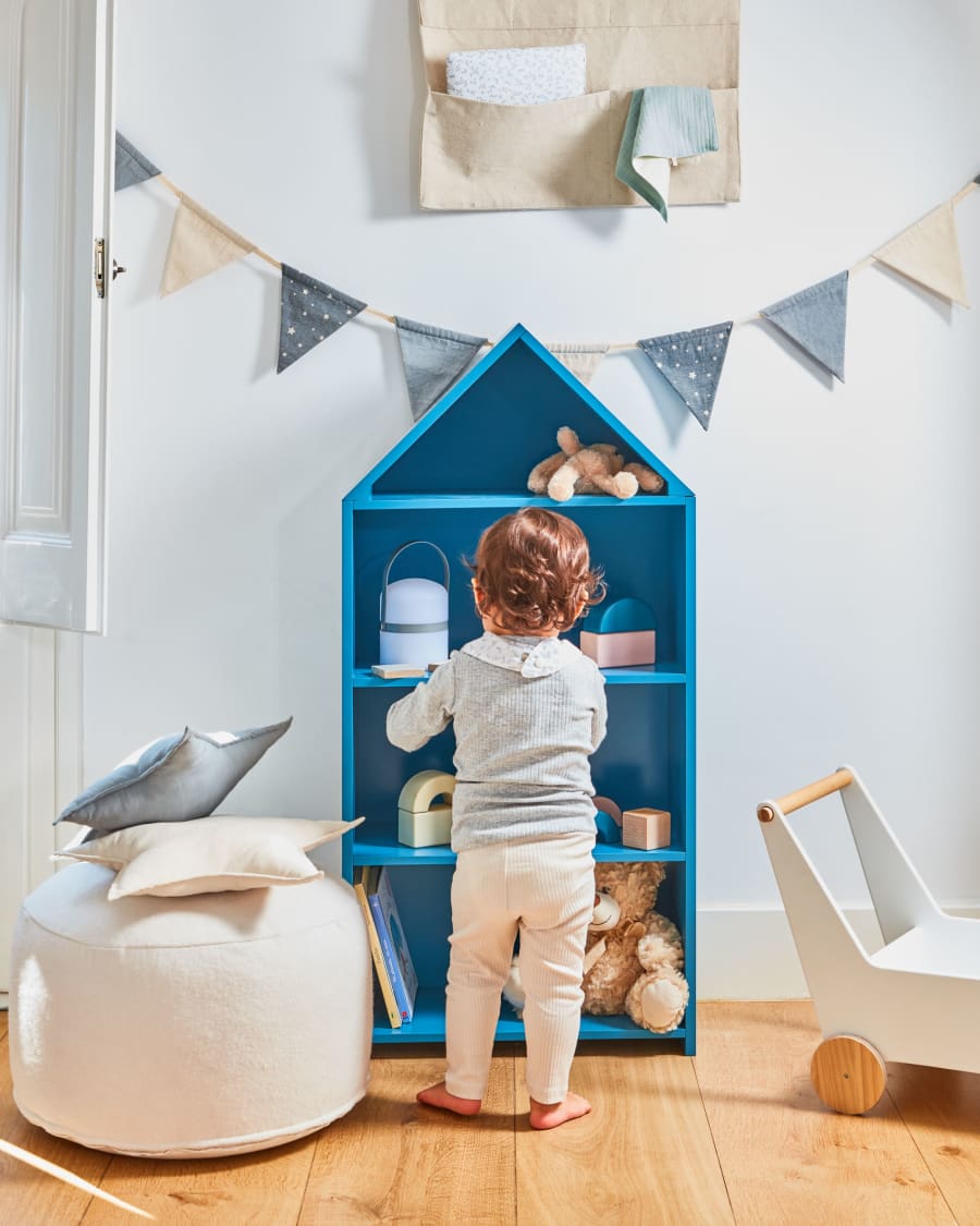 Celeste kids’ little house shelf unit in blue MDF 50 x 105 cm