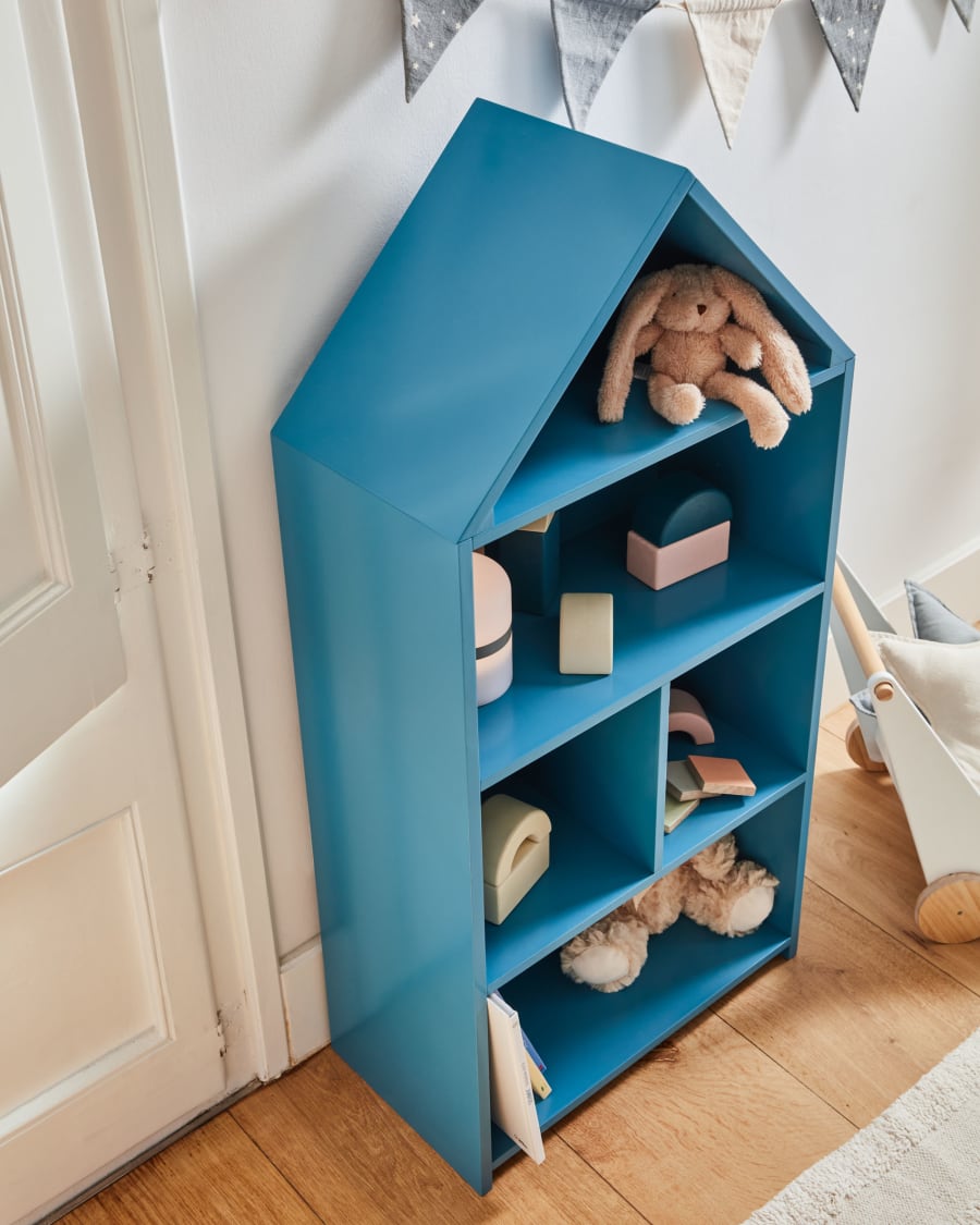 Celeste kids’ little house shelf unit in blue MDF 50 x 105 cm