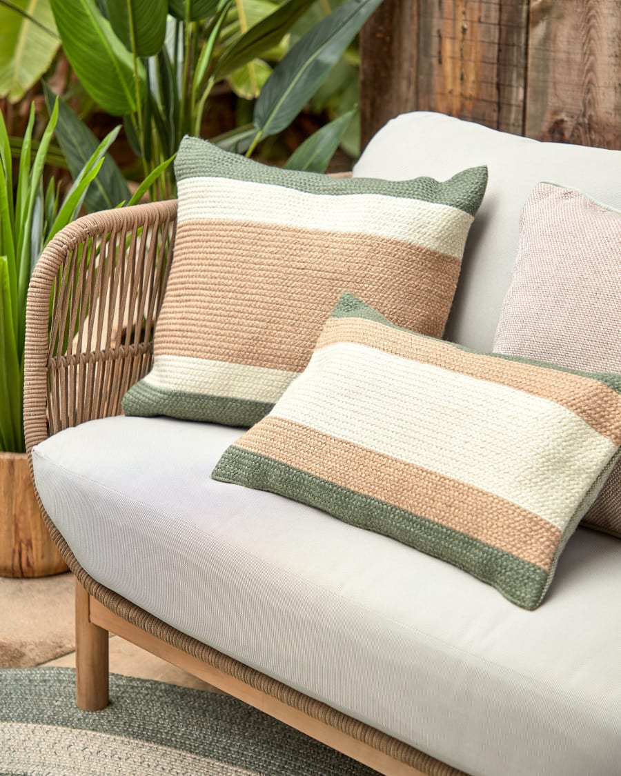 Leeith cushion cover 100% PET in green and beige stripes 30 x 50 cm