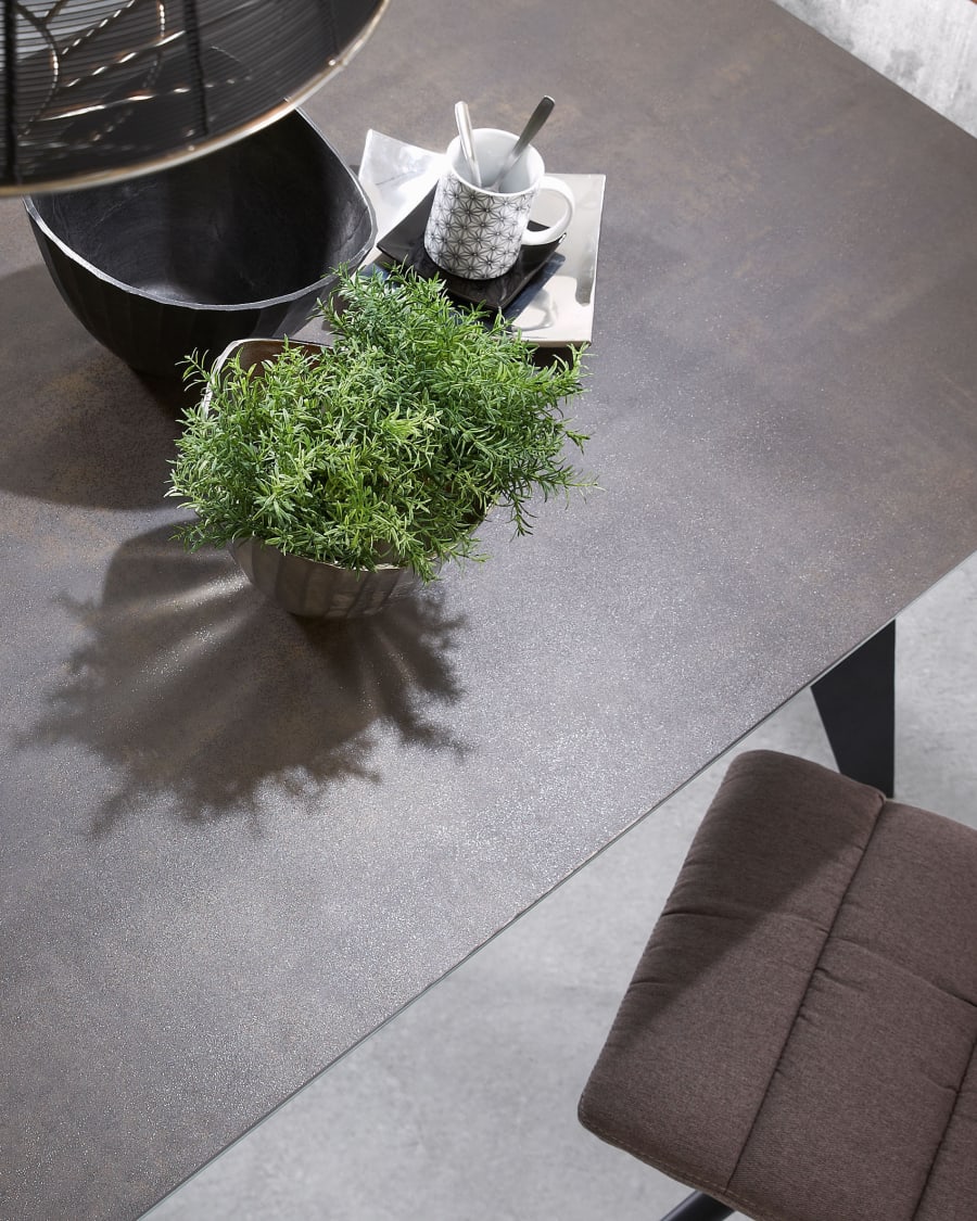 Koda ceramic table with Iron Moss finish and steel legs with black finish 160 x 90 cm