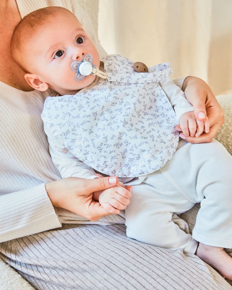 Σετ 2 σαλιάρες Yamile, 100% οργανικό βαμβάκι (GOTS), τυρκουάζ και λευκό με γκρι φύλλα