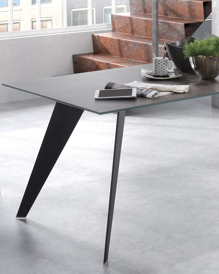 Koda ceramic table with Iron Moss finish and steel legs with black finish 160 x 90 cm