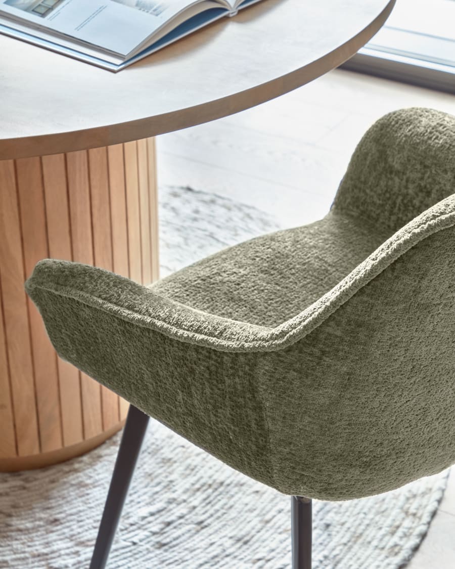 Amira chair in dark green chenille with steel legs with black finish FSC 100%