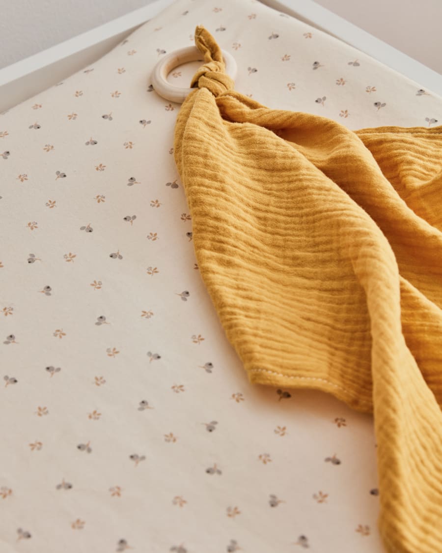 Yamile changing mat cover organic cotton GOTS in beige multicoloured leaves 50 x 70 cm