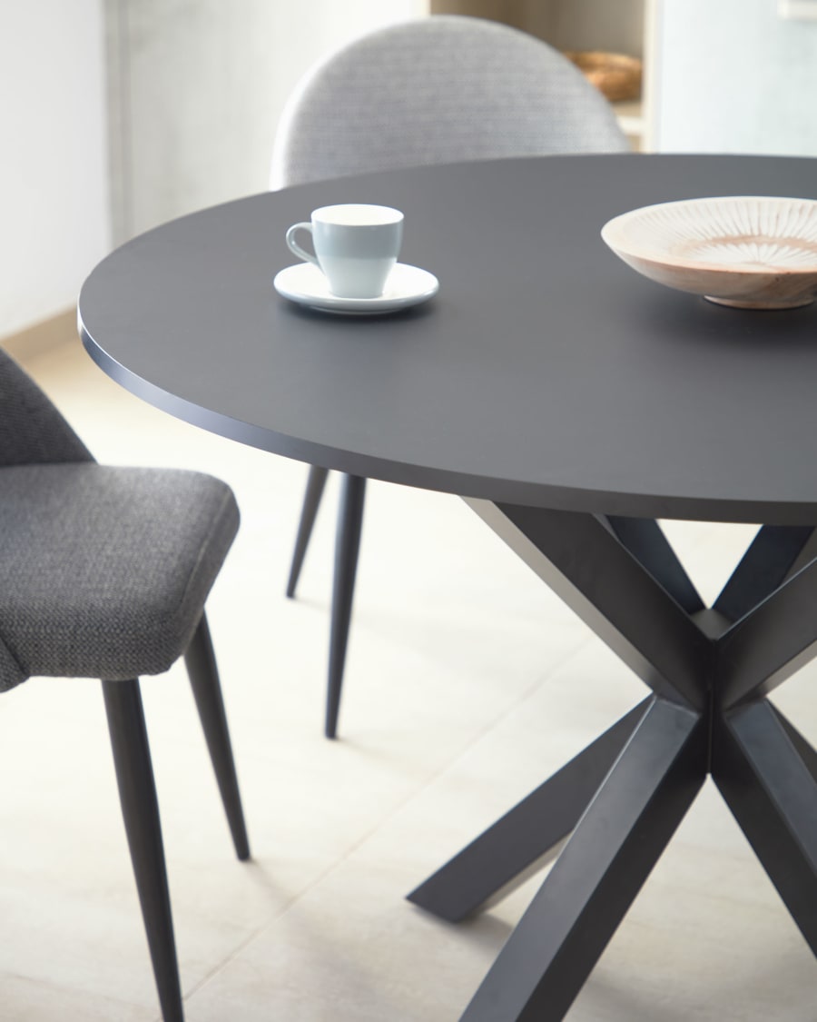 Argo round table in black lacquered MDF with steel legs with black finish Ø 120 cm