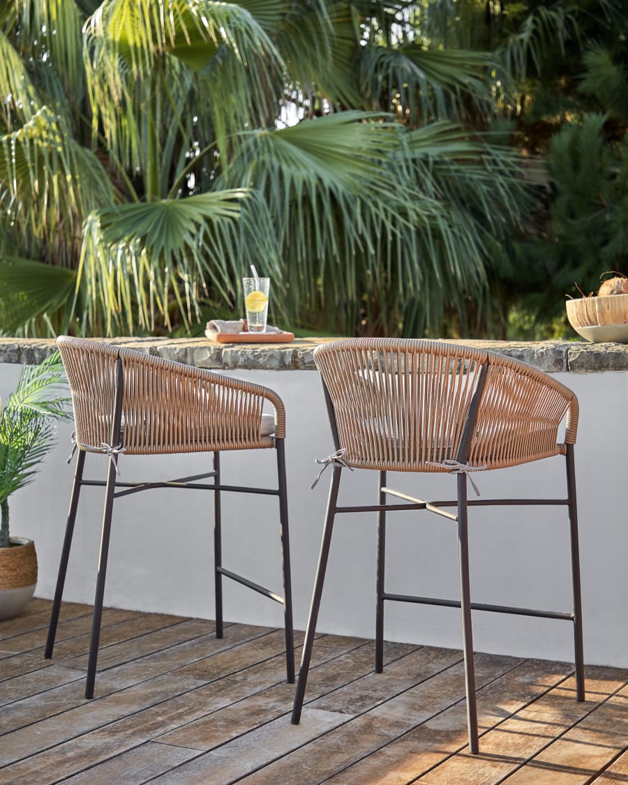 Yanet rope stool in beige 65 cm in height