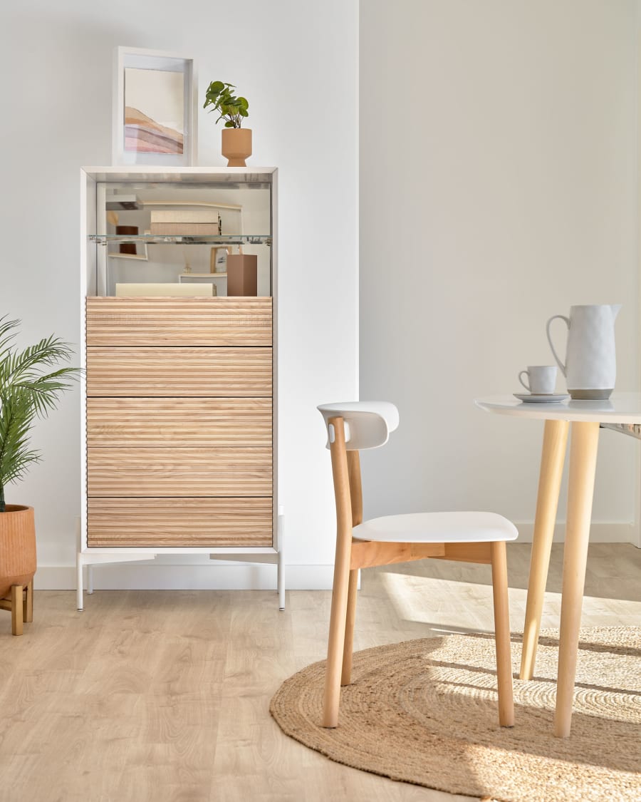 Marielle dresser with five drawers ash wood with white lacquer 64 x 142 cm.