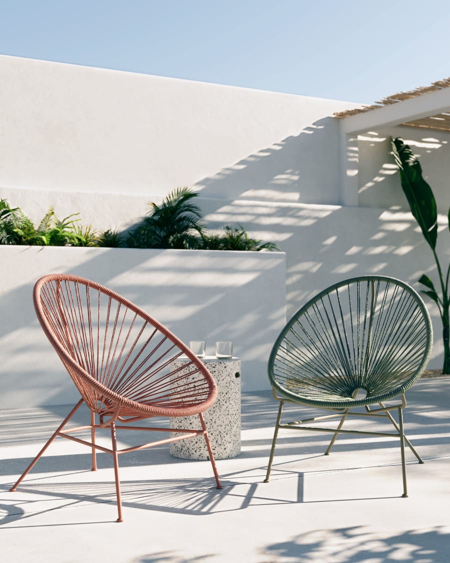 Samantha armchair with terracotta cord and galvanised steel.