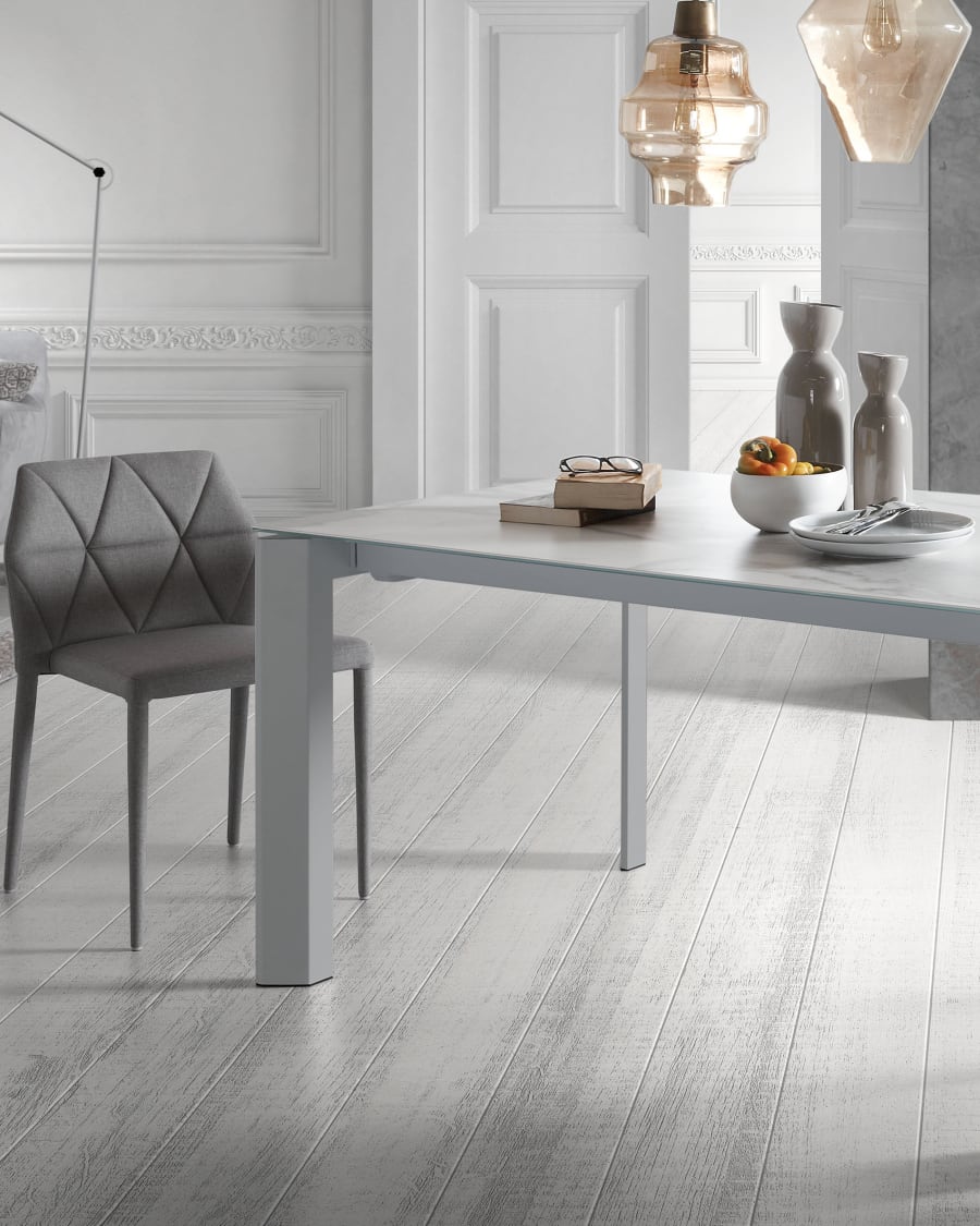 Axis Ausziehtisch Feinsteinzeug mit Kalos Blanco Finish Beine in Grau 140 (200) cm