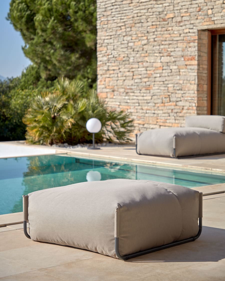 Square modular 100% outdoor sofa pouffe in green with black aluminium, 101 x 101 cm