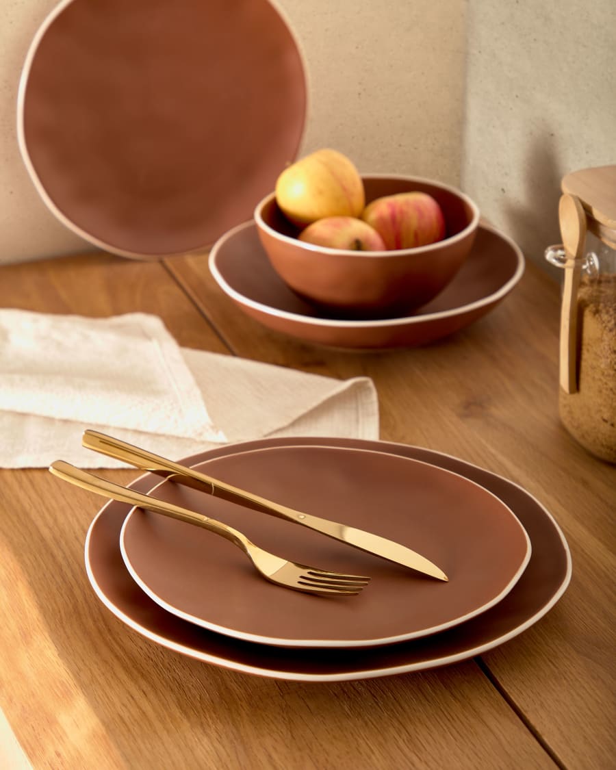 Rin flat plate in brown ceramic