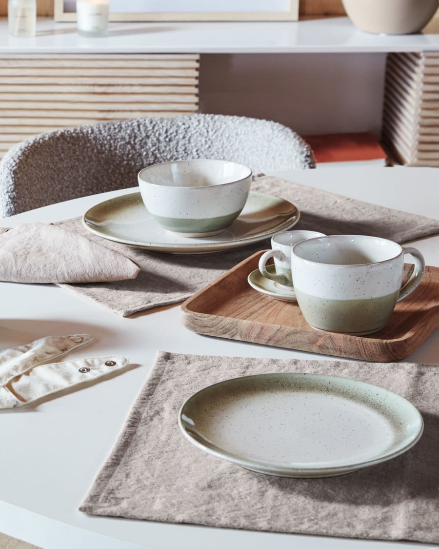 Elida flat ceramic plate in beige and green