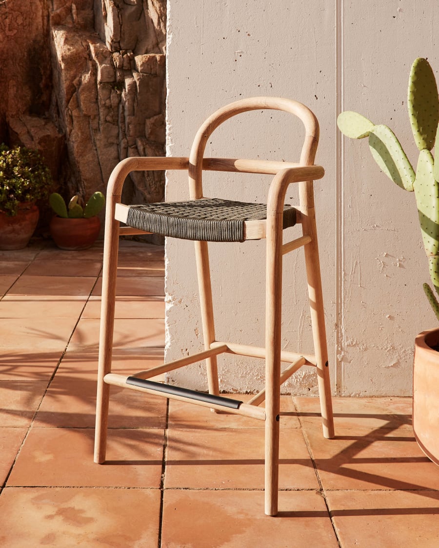 Sheryl stool made from solid eucalyptus and green cord 69 cm FSC 100%