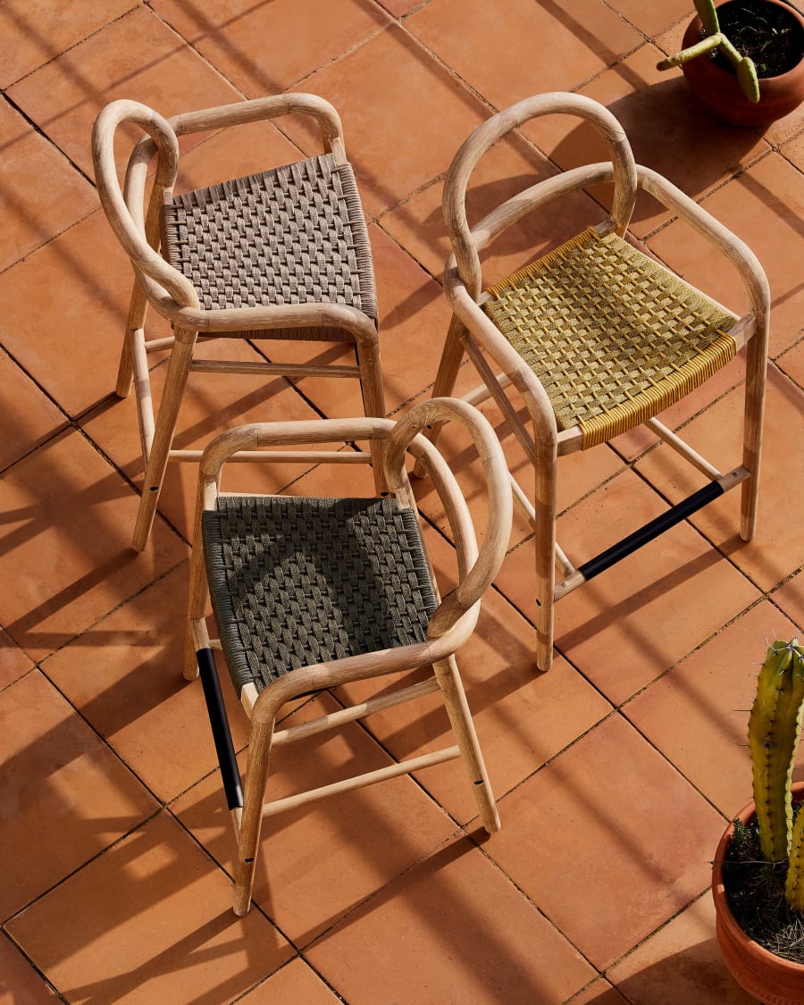 Sheryl stool made from solid eucalyptus and green cord 69 cm FSC 100%