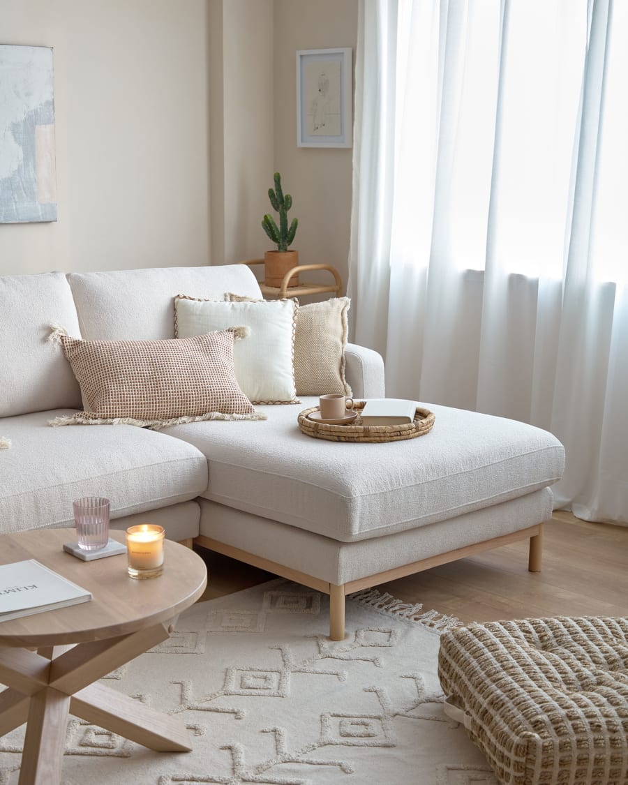 Mihaela 3 seater sofa with right-hand chaise longue in white micro bouclé, 264 cm FSC Mix Credit