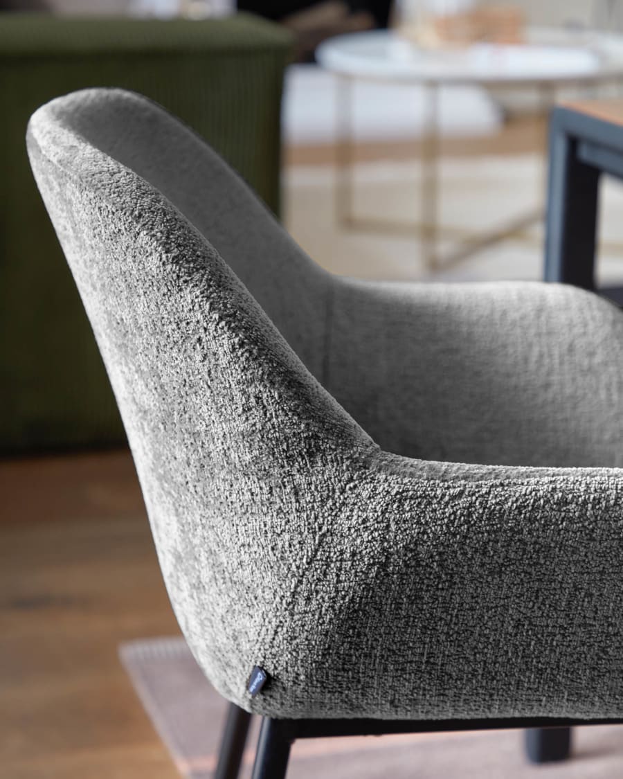 Konna chair in dark grey chenille with steel legs and painted black finish
