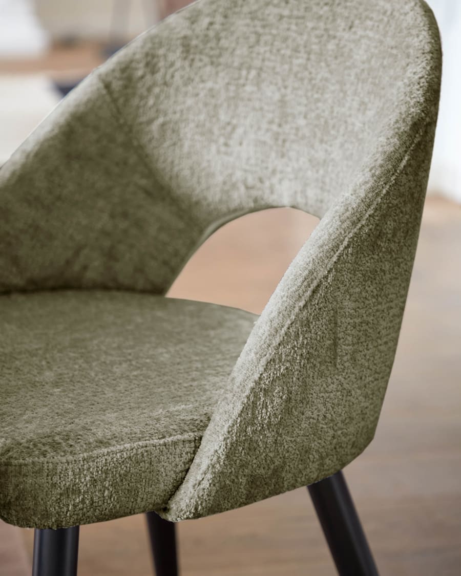 Green chenille Mael chair with steel legs with black finish