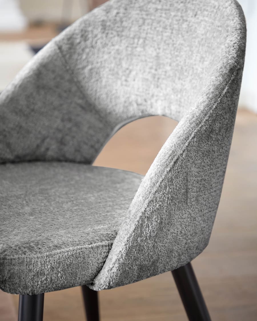 Grey chenille Mael chair with steel legs with black finish