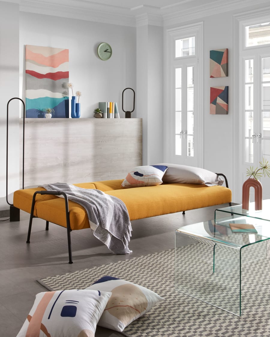 Neiela three seater sofa bed in mustard yellow, 180 cm