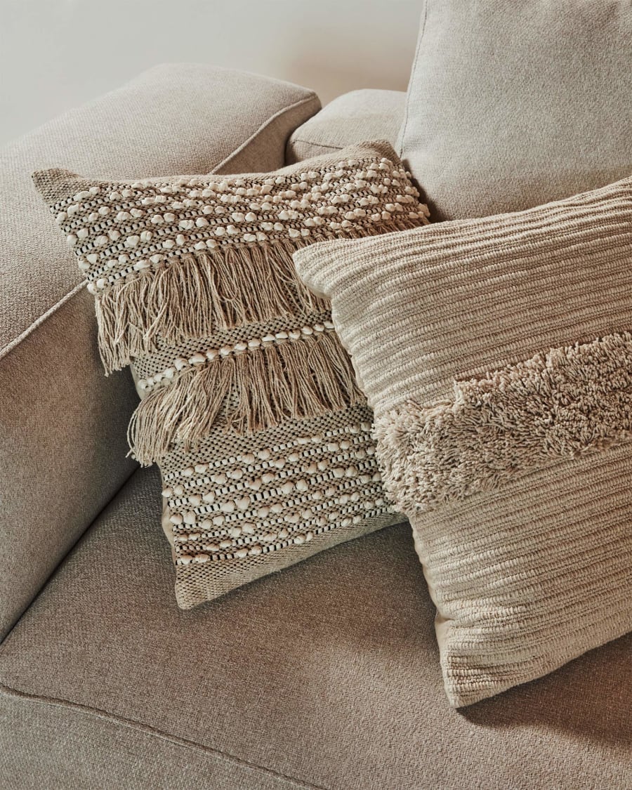 Malvina 100% cotton cushion cover with beige fringe 45 x 45 cm
