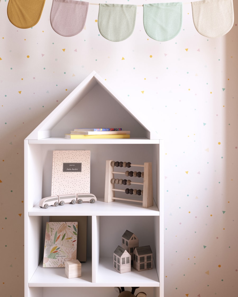 Celeste kids’ little house shelf unit in white MDF 50 x 105 cm