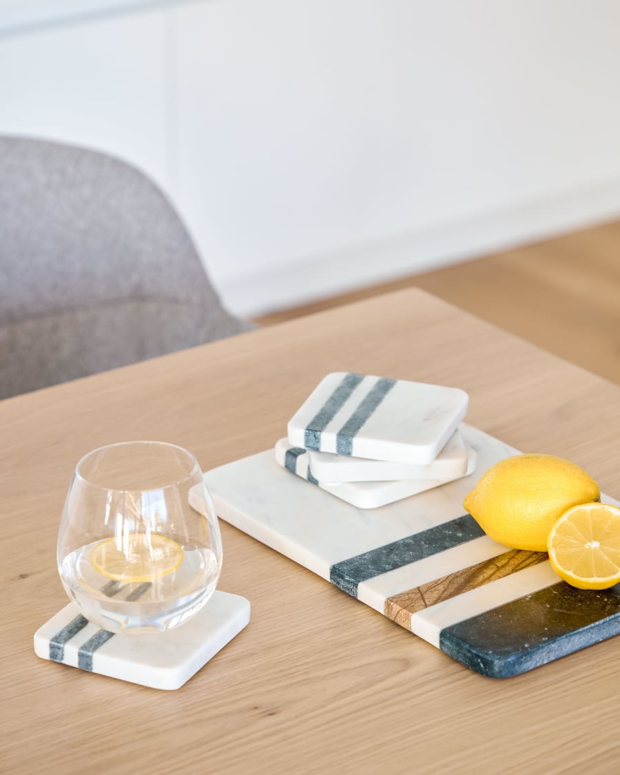Saskia serving board in white, brown and green marble