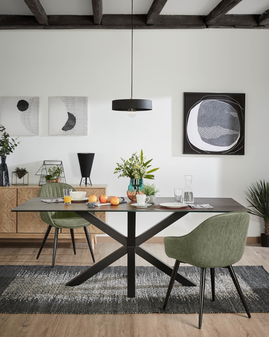 Καρέκλα Fabia, πράσινο και μαύρα ατσάλινα πόδια