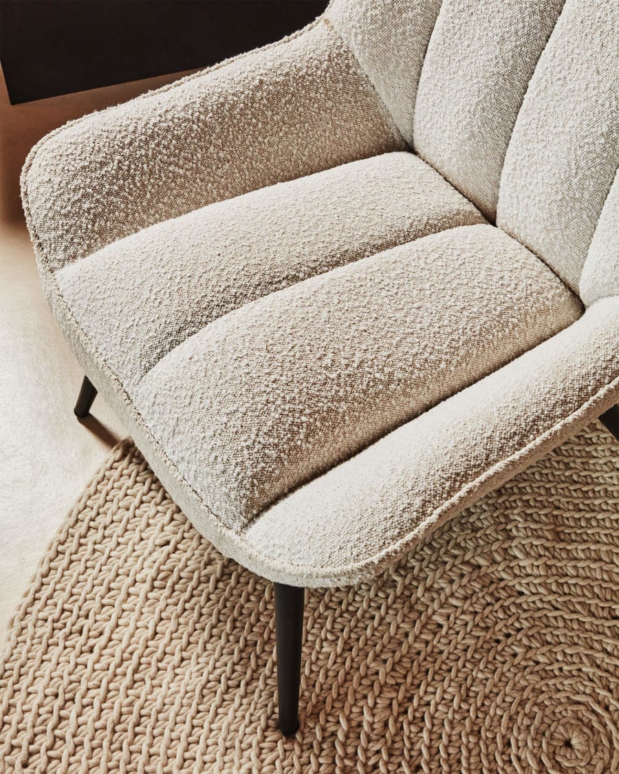 Marlina white bouclé armchair with steel legs with black painted finish
