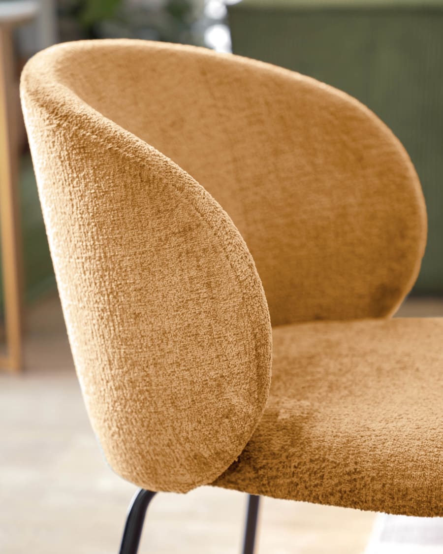 Mustard chenille Minna chair with steel legs with black finish