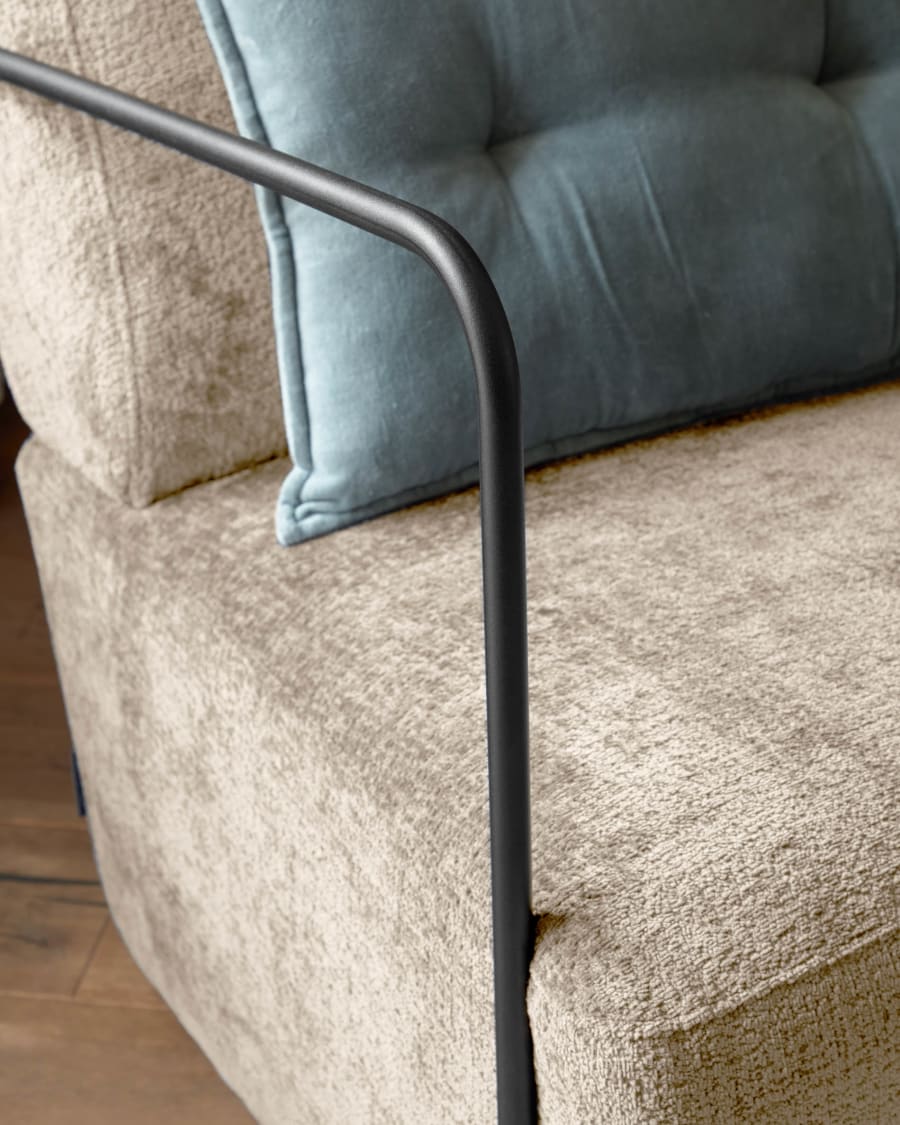 Gamer armchair in beige chenille and metal with black finish