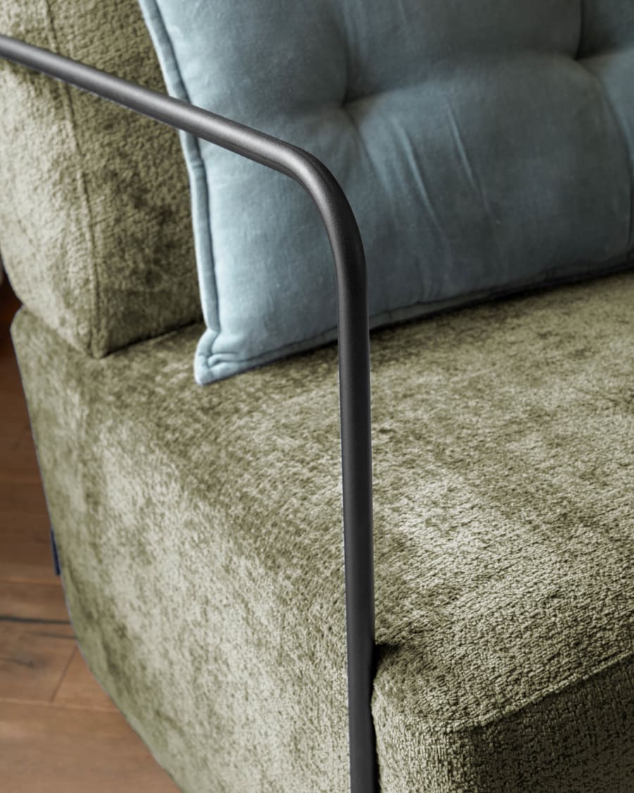 Gamer armchair in green chenille and metal with black finish