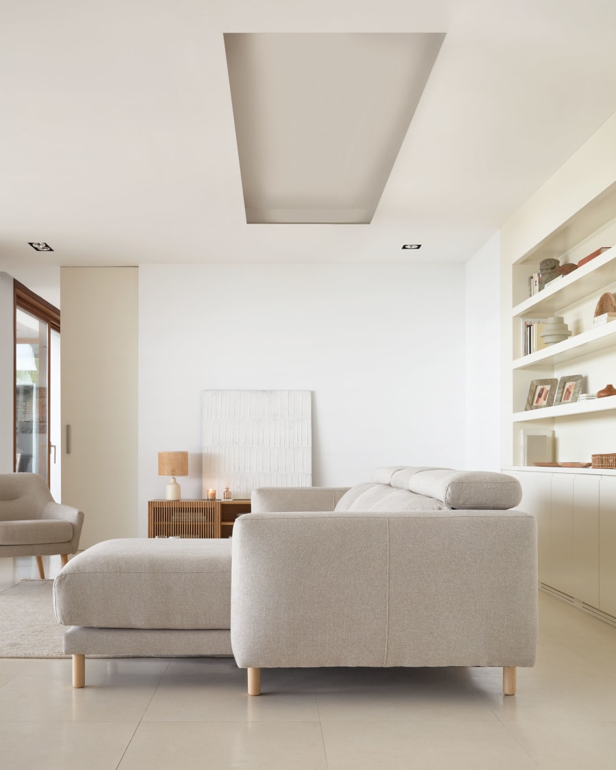 Singa 3 seater sofa with right-hand chaise longue, reclining headrest and extendable seat in beige 296 cm FSC Mix Credit