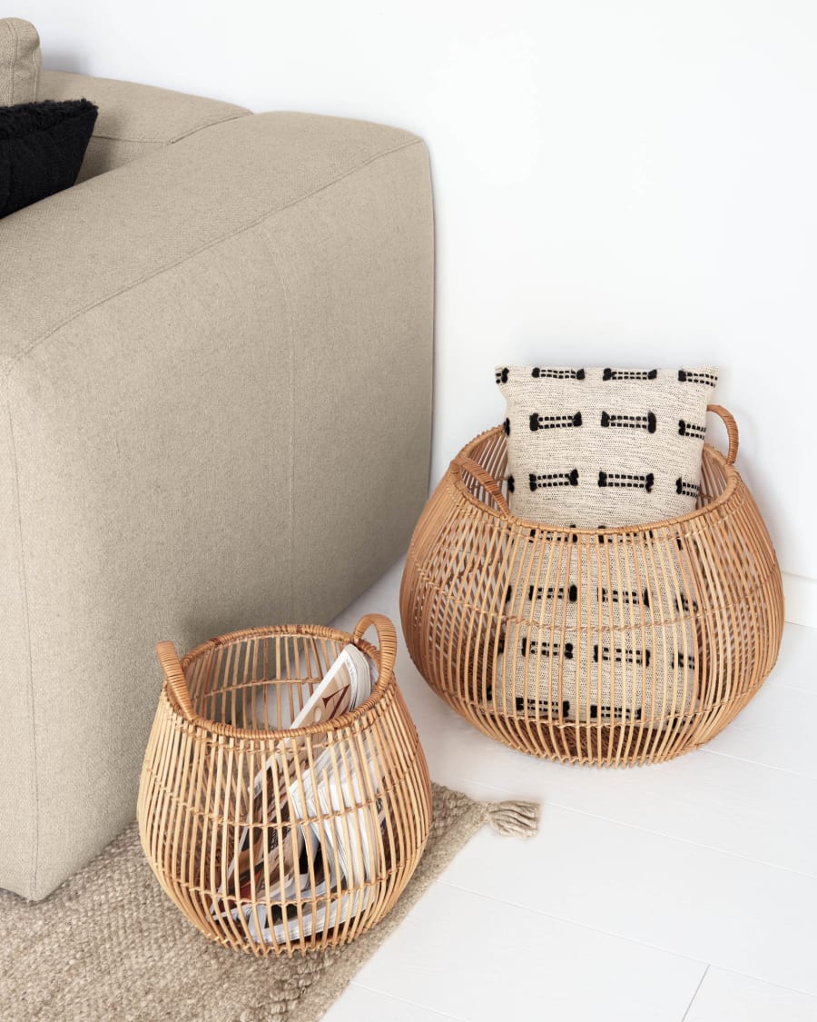 Daya set of 2 baskets in 100% rattan with natural finish