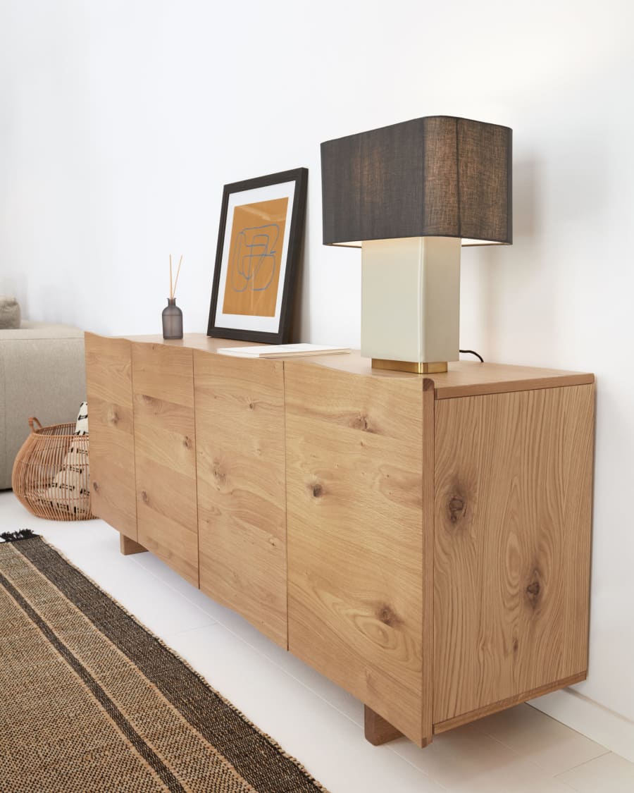 Rasha 4 door sideboard in oak veneer with natural finish, 180 x 71 cm