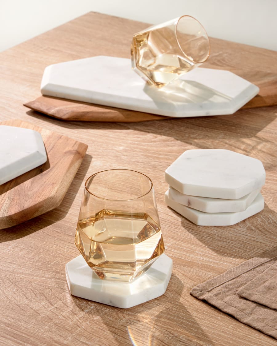 Claria set of 4 heptagonal coasters in white marble
