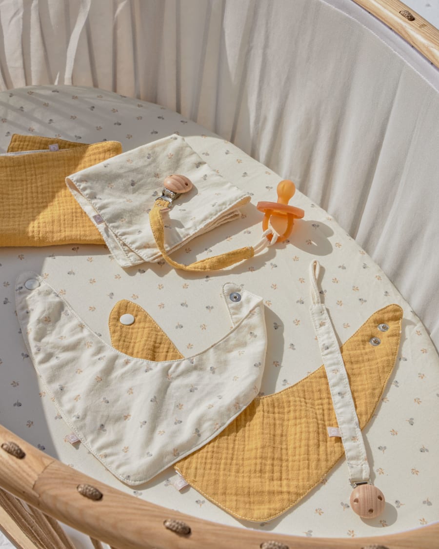 Yamile set of 2 dummy chains organic cotton GOTS in mustard and beige multicoloured leaves