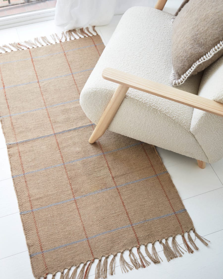 Tappeto Badia natural con righe granata e celesti 70 x 140 cm