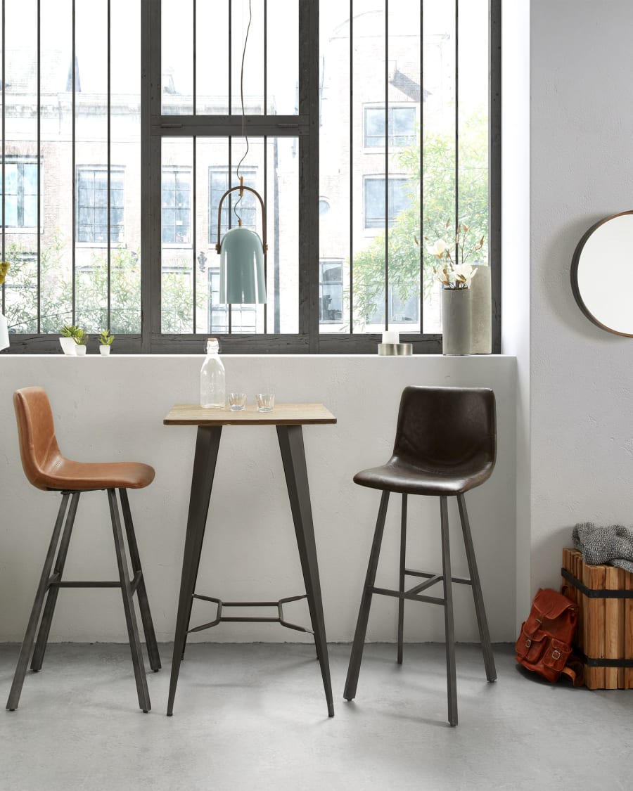 Taburete Trap marrón oscuro y acero altura 81 cm