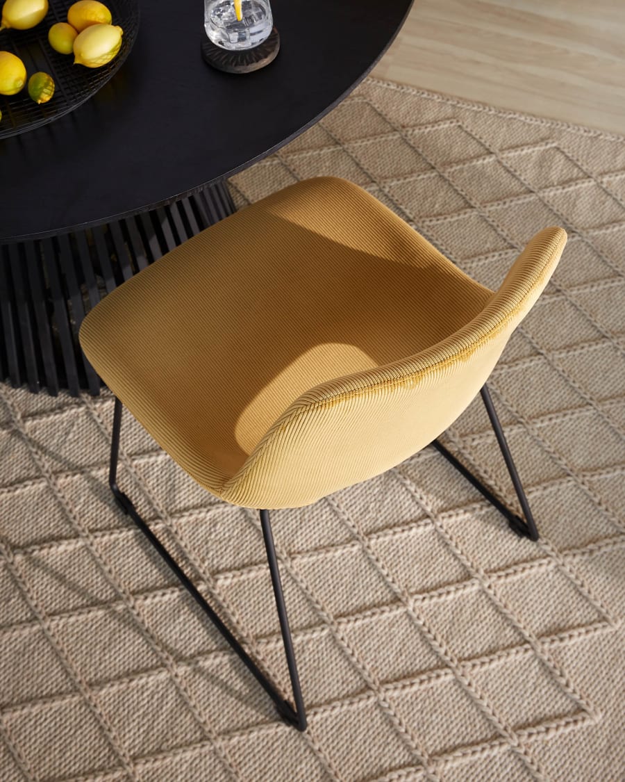 Zahara mustard corduroy chair with steel legs with black finish