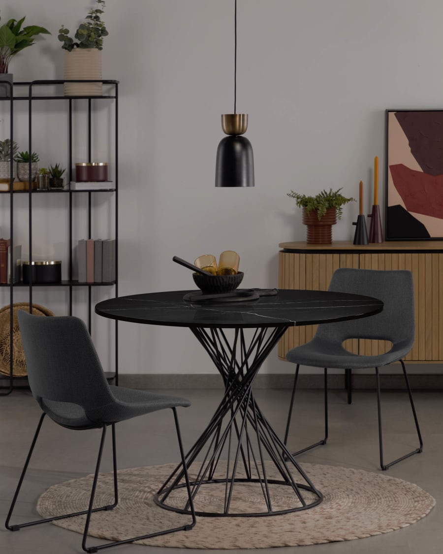 Zahara grey chair with steel legs with black finish