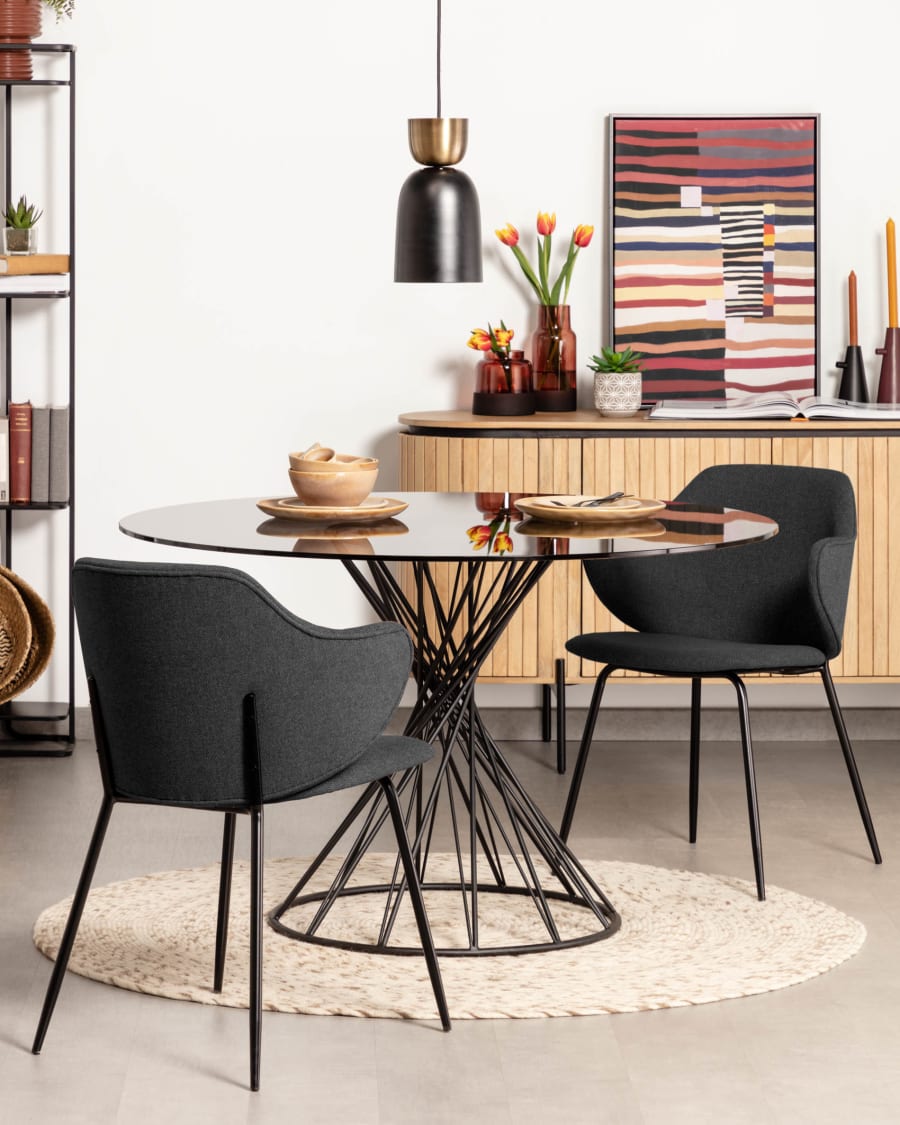 Suanne dark grey chair with steel legs with black finish