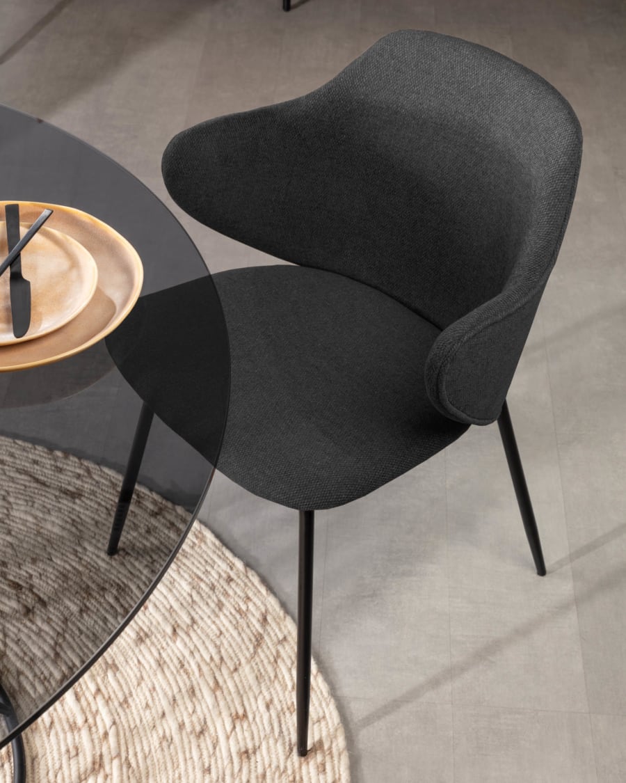 Suanne dark grey chair with steel legs with black finish