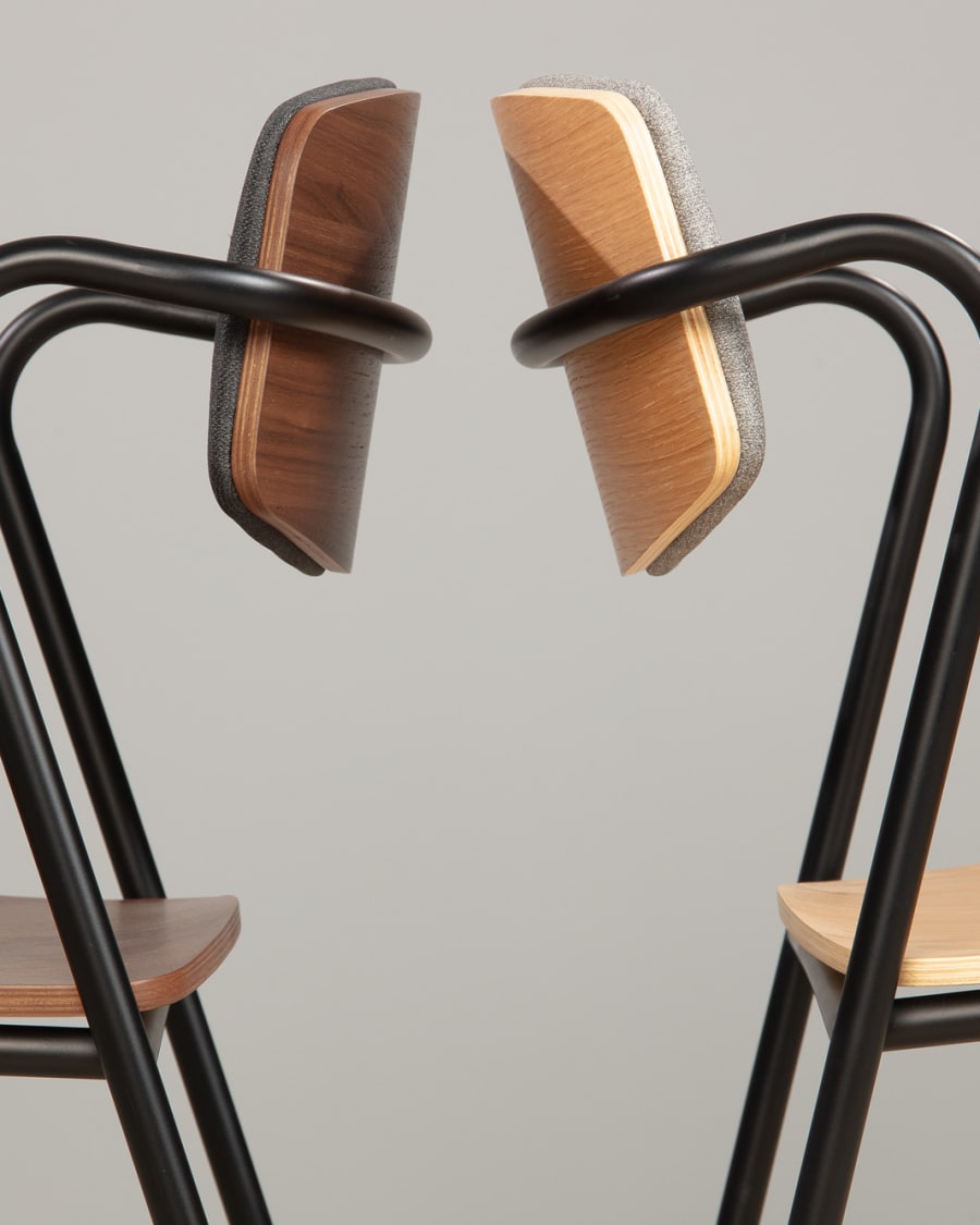 Zaha light grey chair in oak veneer and steel with black finish