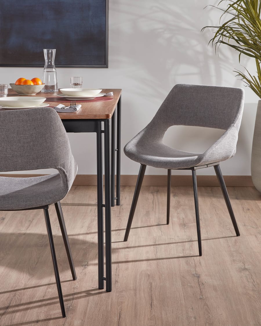 Hest light grey chair with steel legs with black finish