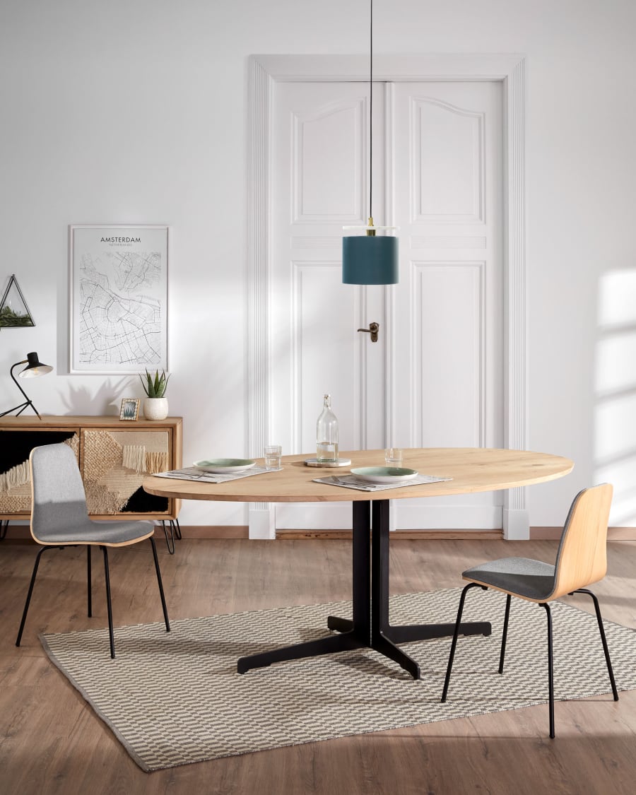 Καρέκλα Canele, γκρι και καπλαμάς δρυός σε φυσικό φινίρισμα