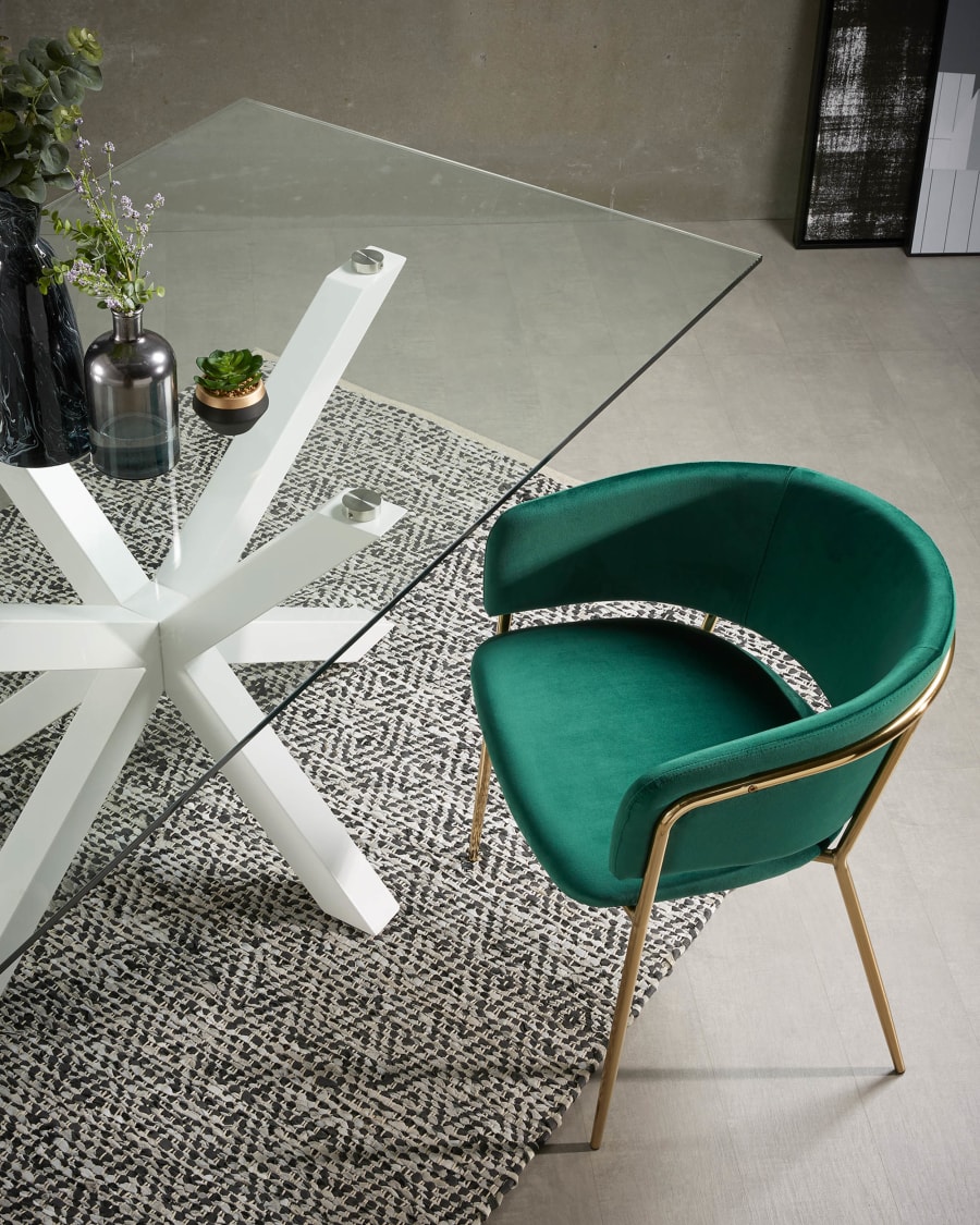 Argo glass table and steel legs with white finish, 200 x 100 cm