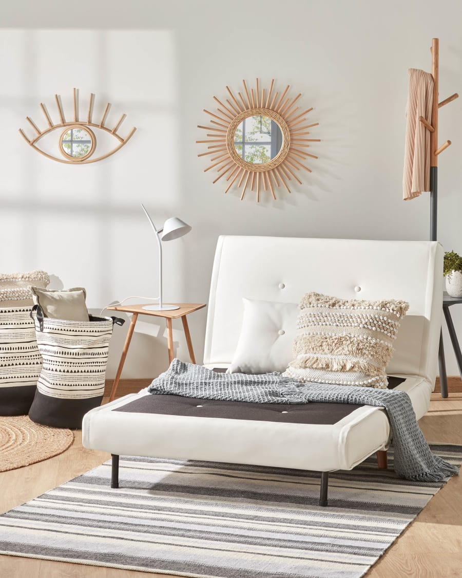 Tupana 2 seater sofa bed in white faux leather, 100 cm