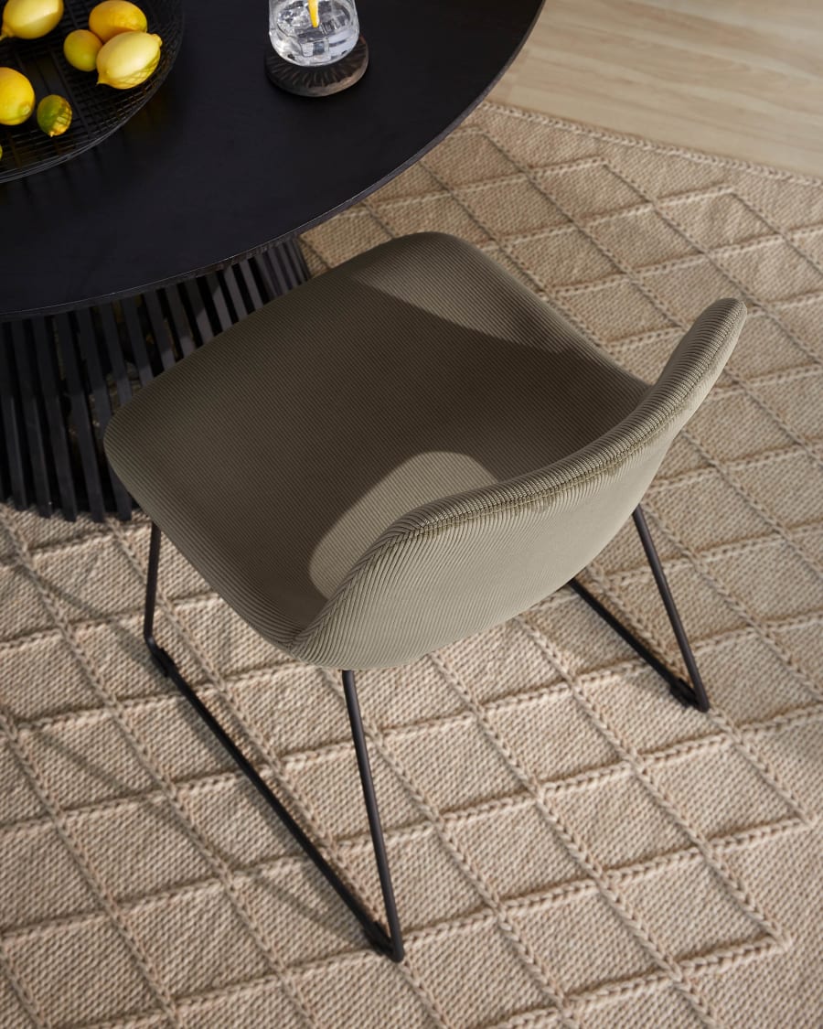Zahara grey corduroy chair with steel legs with black finish