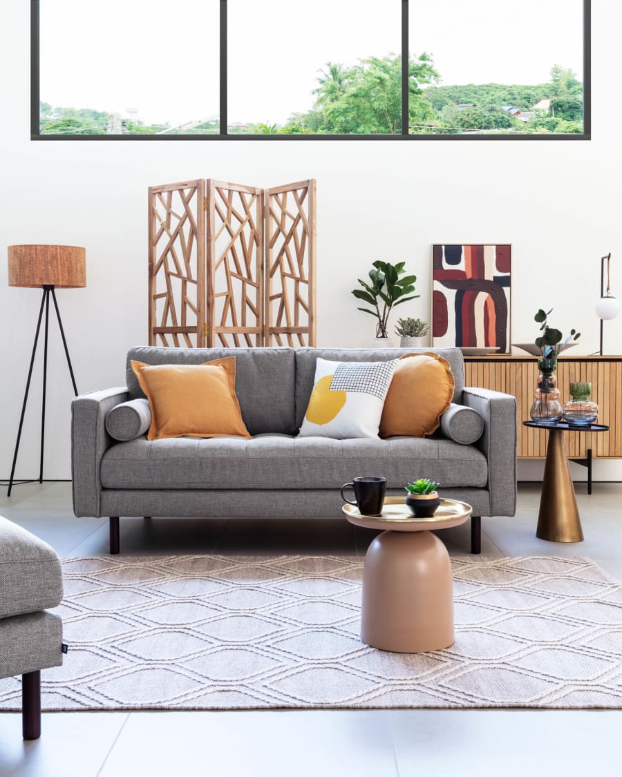 Debra 2 seater sofa with footrest in light grey, 182 cm
